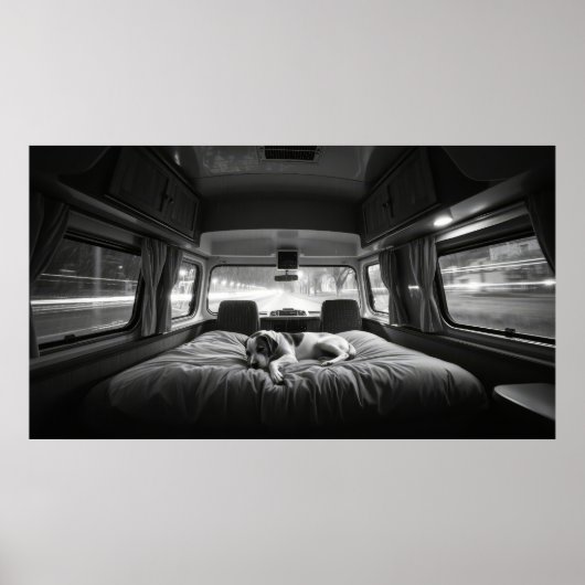 Poster Chien dans le lit d'un camping-car (Devant)