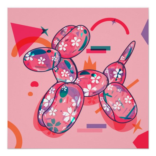 Poster Chien de ballon rose (Devant)