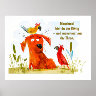 Poster Chien de bande dessinée à l'aquarelle avec deux pe