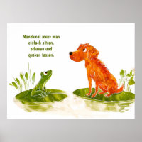 Chien de bande dessinée aquarelle et grenouille su