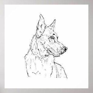 Poster Chien de berger allemand Alsacien Art