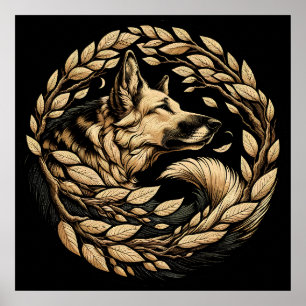 Poster Chien de berger allemand Art flore bergers alleman