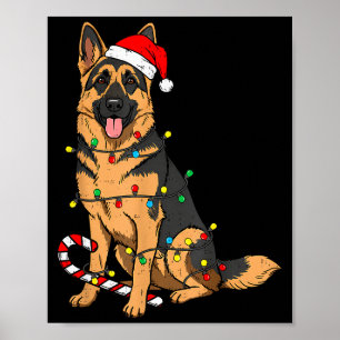 Poster Chien de berger allemand Noël Lumières Xmas Chien