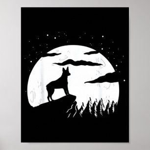 Poster Chien de berger australien à queue courte et Lune