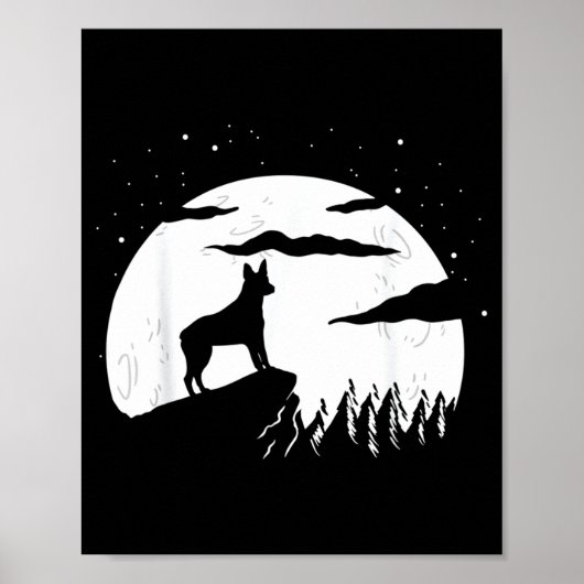 Poster Chien de berger australien à queue courte et Lune (Devant)