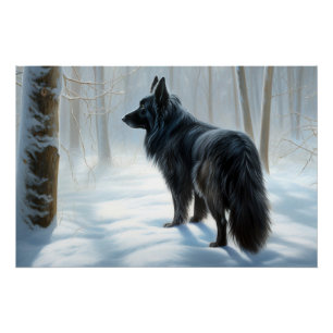 Poster Chien de Berger Belge Qu'il neige Noël