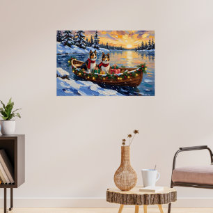 Poster Chien de berger des Shetland Noël Bateau Vacances