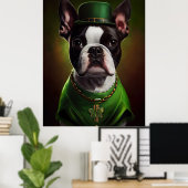 Poster Chien de Boston Terrier en Robe du Jour de la Sain (Bureau à domicile)