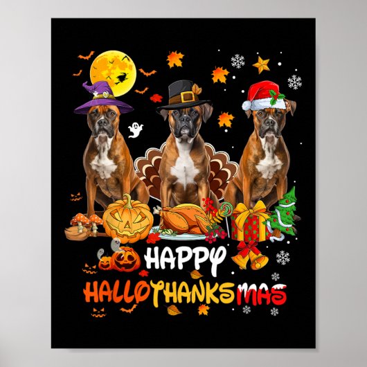 Poster Chien de boxe Halloween Thanksgiving Joyeux Chris (Devant)