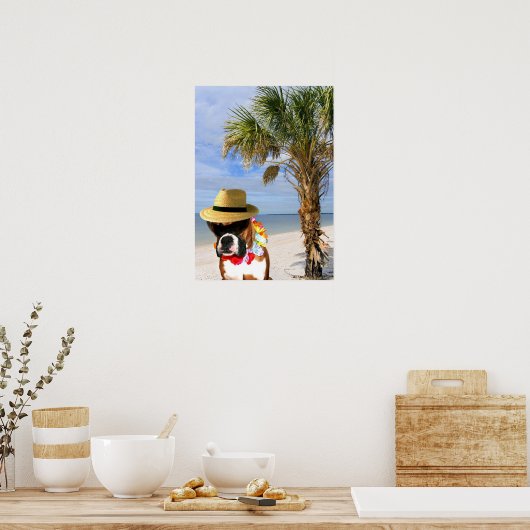 Poster Chien de boxe sur l'affiche de la plage (Cuisine)