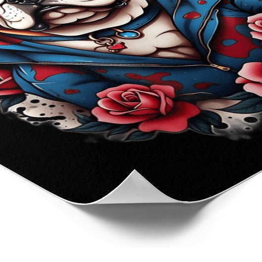 Poster Chien de Bulldog Old School Tattoo Style Retro Vin (Coin)