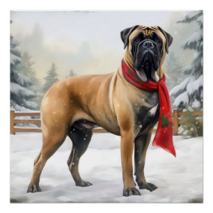 Poster Chien de Bullmastiff à Noël de neige