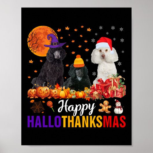 Poster Chien de caniche Hallothanksmas Halloween Thanksgi (Devant)