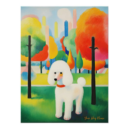 Poster Chien de caniche marchant dans le parc 01 - Madele (Devant)