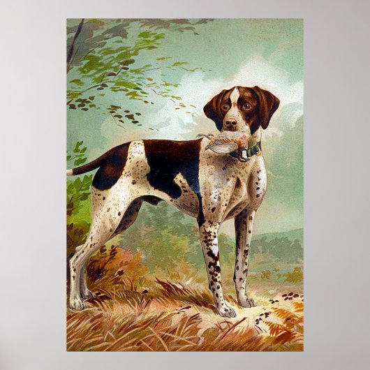 Poster Chien de chasse avec oiseau dans la bouche (Devant)