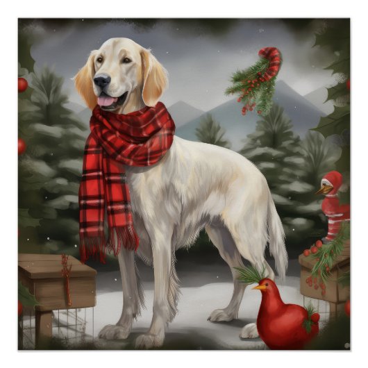 Poster Chien de coin anglais en Noël de neige (Devant)