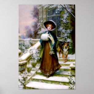 Poster Chien de colley de femme d'hiver