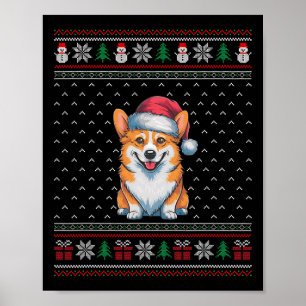Poster Chien de Corgi portant le chapeau du Père Noël Amo
