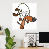 Poster Chien de dessin animé marron sautant à la corde à (Bureau à domicile)