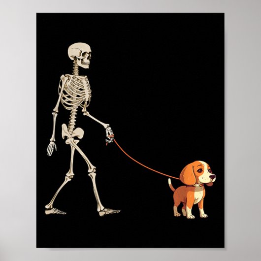 Poster Chien de Halloween drôle de squelette de Beagle qu (Devant)