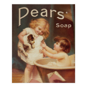 Poster Chien de manchon prenant un bain vintage antique