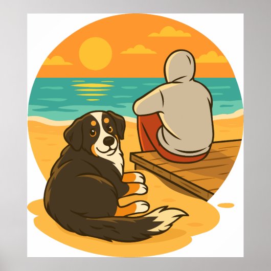 Poster Chien de montagne bernois Compagnon de plage au co (Devant)