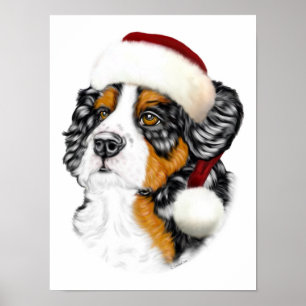 Poster Chien de montagne bernois Père Noël Pup