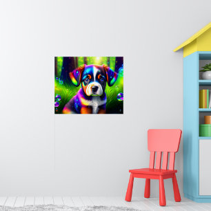 Poster Chien de montagne mûr bernais chiot dans la prairi