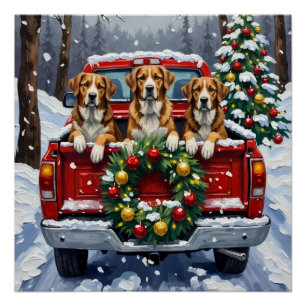 Poster Chien de montagne suisse de Noël camion rouge