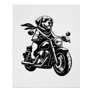 Poster Chien de motard cool roulant à moto