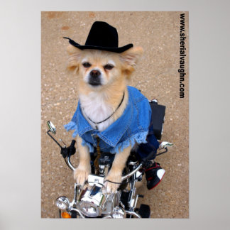 Poster Chien de moto Cowboy
