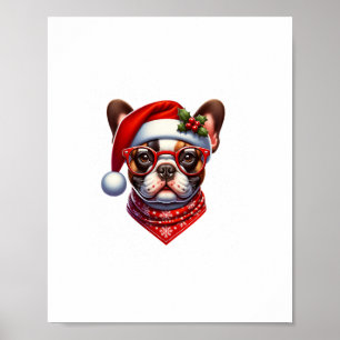 Poster Chien de Noël Français Chien de taureaux Santa Hat