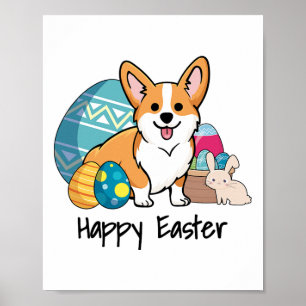 Poster Chien de Pâques Corgi heureux Pâques