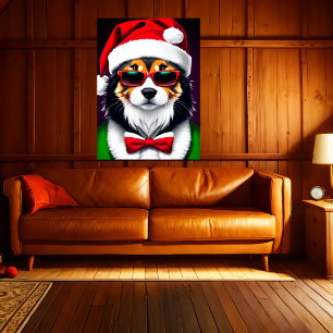 Poster Chien de Père Noël frais en ville   Art AI
