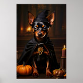 Poster Chien de pin miniature dans une fête d'Halloween (Devant)