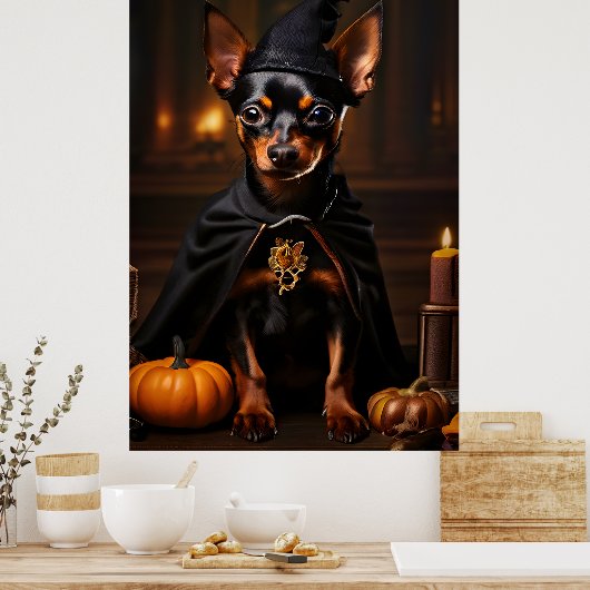 Poster Chien de pin miniature dans une fête d'Halloween (Cuisine)
