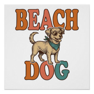 Poster Chien de plage gravure vintage conception graphiqu