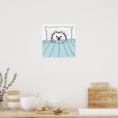 Poster Chien de Poméranie blanc mignon couché dans un lit (Cuisine)