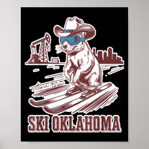 Poster Chien de prairie mignon faisant du ski en Oklahoma