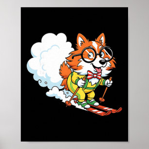 Poster Chien de ski alpin Corgi nerd noeud papillon Gles