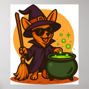 Poster Chien de sorcière Halloween clipart PNG, mignon ch