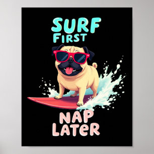 Poster Chien de surf Cool Pug