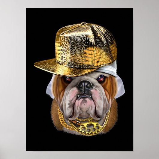 Poster Chien de taureau anglais grincheux portant Rapper (Devant)