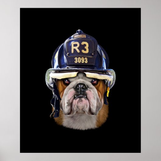 Poster Chien de taureau anglais grognon portant un casque (Devant)