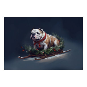 Poster Chien de taureau neige hiver