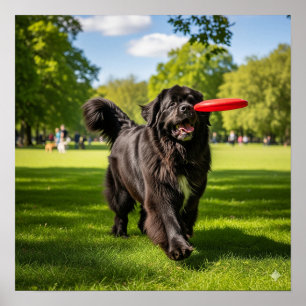 Poster Chien de Terre-Neuve avec Frisbee