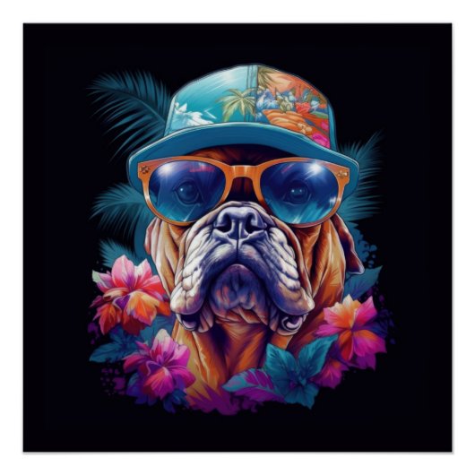 Poster Chien de vacances tropical (Devant)