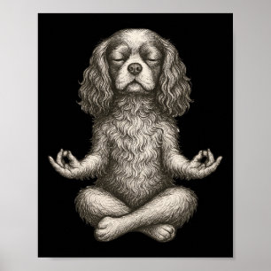 Poster Chien de yoga vintage Cavalier King Charles Spanie