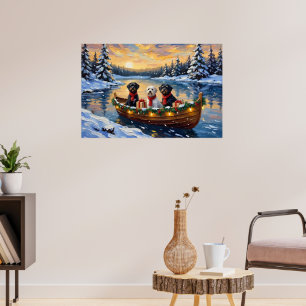Poster Chien d'eau portugais Noël Bateau Fêtes
