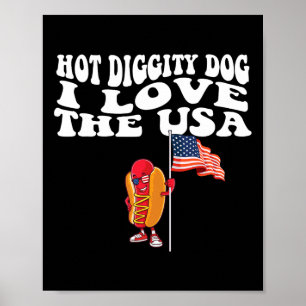 Poster Chien Diggity Usa Drapeau Américain 4 juillet Quat